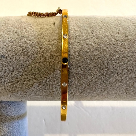 LDADPR Bracelet- Bangle w/ hinged open gold tone w/ clear & black rhinestones - Picture 9 of 15